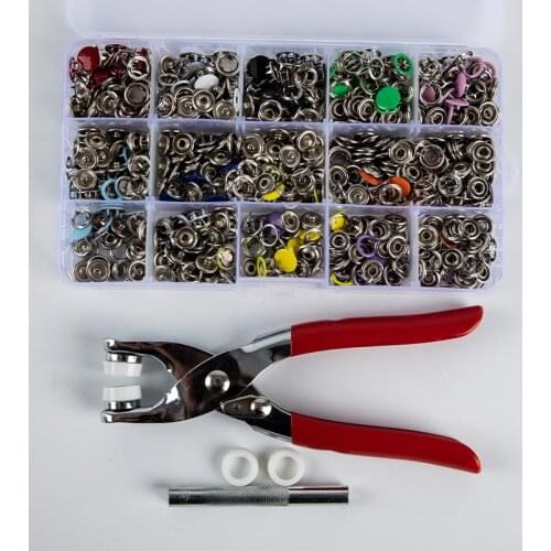 Plier Tool + 200 Sets Metal Sewing Buttons Hollow Solid Prong Press Studs Snap Fasteners for Clothes Bags