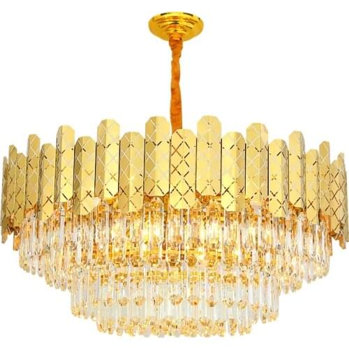 Stainless Steel Post-Modern Light Luxury Atmospheric Crystal Living Room Chandelier Simple LED Dining Room Bedroom Lamps