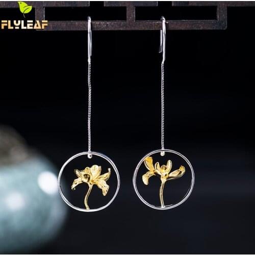 925 Sterling Silver Iris Flower Long Drop Earrings For Women Palace Vintage Jewelry 18k Gold Female Party Accessories Spring New