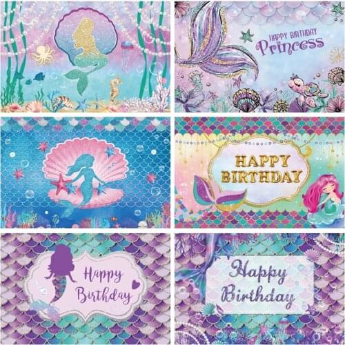 Yeele Cartoon Birthday Photocall Mermaid Baby Shower Photography Backdrop Personalized Photographic Backgrounds For Photo Studio