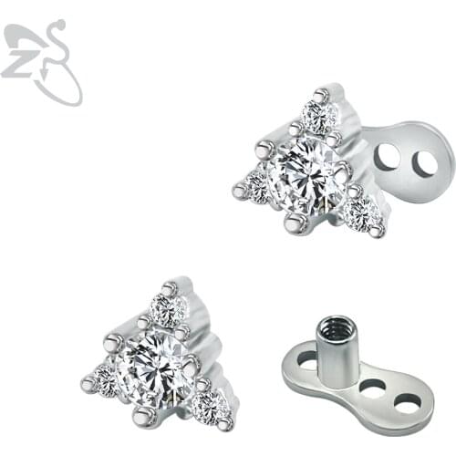 Trendy Triangle White Cubic Zircon Dermal Anchor Stainles Steel Internally Threaded Micro Dermal Piercing Hide It Body Jewelry