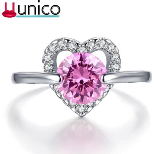 UUNICO 2019 Exquisite Silver Heart-shaped Wedding Rings zircon Ring For Women Bijoux Femme Engagement Ring Statement Jewelry J50
