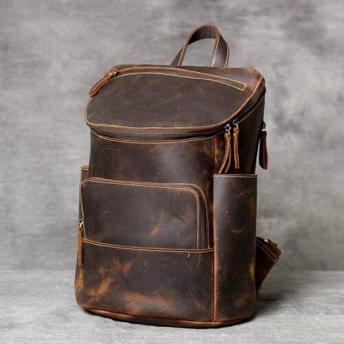 Vintage Oxhide Top Layer Cow Leather Shoulder Bag Handmade Head Leather Backpack Cowhide Mens Computer Bag