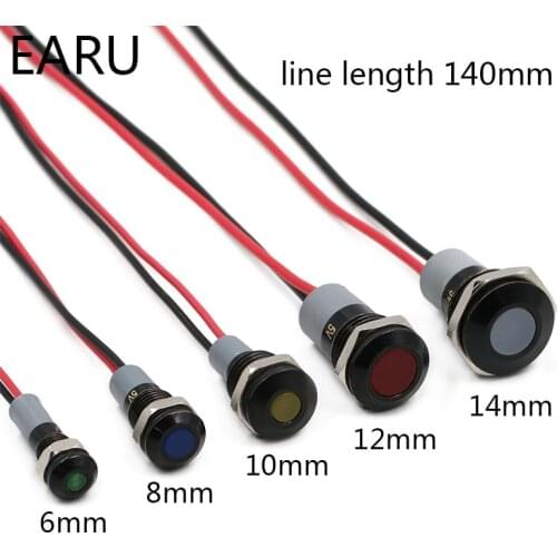 Flat Head Black Body Waterproof IP67 Metal LED Warning Indicator Light Signal Lamp Pilot Wire 3V 5V 12V 24V 110V 220V Red Blue
