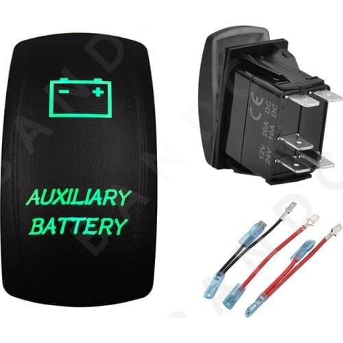 AUXILIARY BATTERY 5P Switch Car Dashboard Button Connector Illuminated Green LED Rocker Switch for the ARB/Carling/NARVA Style