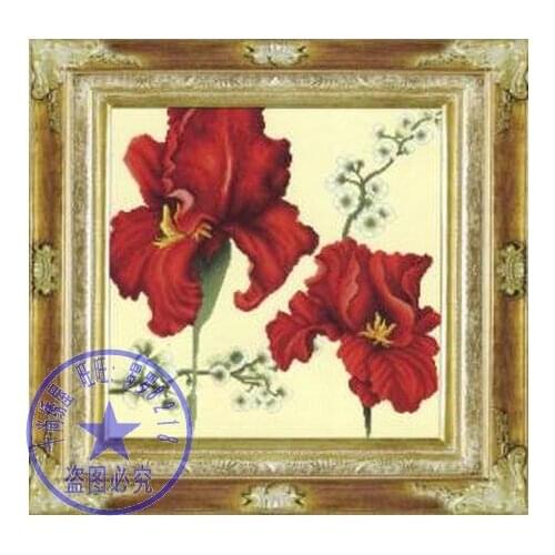 Top Quality lovely beautiful counted cross stitch kit iris lilly red flower flowrs