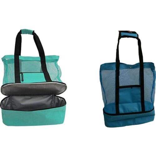 Ladies Picnic Bag Mesh Refrigerator Compartment Oversized Zipper Closed Beach Tote Bag