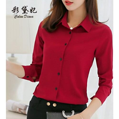 Spring-Summer Top plus Size Shirt Womens Long-Sleeved Chiffon Shirt Womens Shirt Blouse Women Blusas Ropa De Mujer