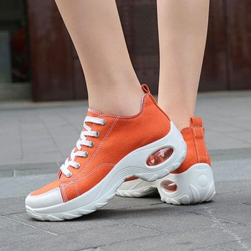 Rimocy Comfortable Air Cushion Sneakers Women 2021 New Denim Lace-up Platform Autumn Shoes Ladies Med Heel Non-slip Sports Shoes
