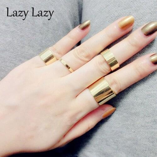 Fashion Simple Smooth Rings Alloy Women 's Rings Fashion Width Gold Color Finger Ring Gift For Girl Jewelry 4Pcs/Set