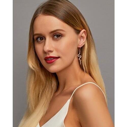Golden Silver Plated Irregular Snake Long Pendant Rhinestone Linear Glossy Alloy Dangle Earrings & Drop Earrings for Women