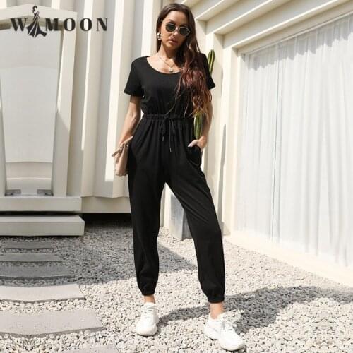 2021 Summer Fashion Solid Color Leggings Casual Pants Conjoined Pants Lace Up Casual Solid Women Loose One Piece Jumpsuit