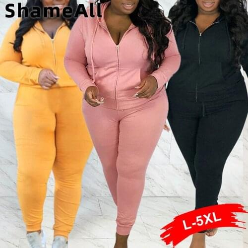 Plus Size Zipper Up 2 Two Piece Set 4XL Women Matching Sets Hoodies Jogger Pants Solid Sweatsuit Tracksuits Casual Outfits Y2K