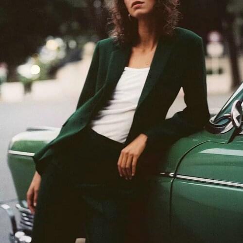 2021 Vintage Spring Autumn Women Elegant Single Button Work Green Blazers Jackets Office Lady OL Oversize Business Suit Coats