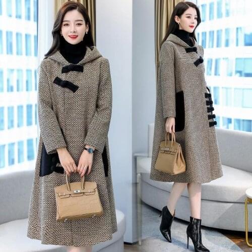 Cloak Woolen Coat Women Mid-Length 2020 Autumn And Winter New Thick Hepburn Style Houndstooth Tweed Outcoat Clothing L58