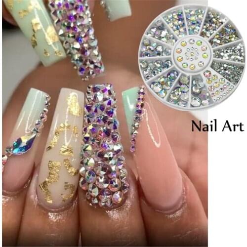 1 Box Glitter Nail Rhinestones Mixed Sizes AB Color Irregular Beads 3D Nail Art Decorations Nail Art Gems Stone Crystals Diamond