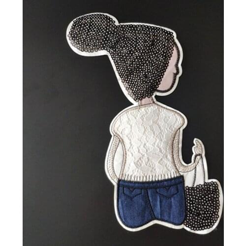 275MM Women Patch Diy Clothes Stickers Black Sequins Large Biker Badge Sew On Patches For Clothing Strange things Christmas gift