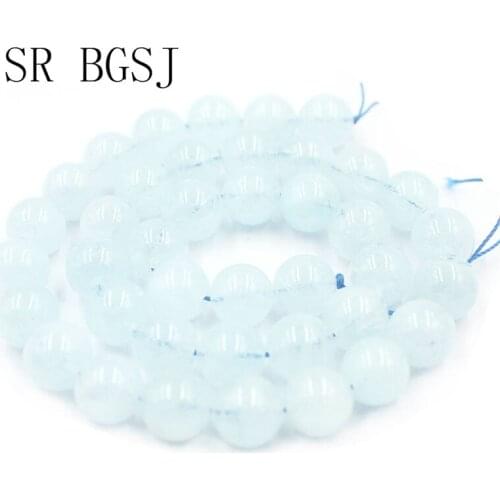 Free Shipping 6-12mm 3A Grade Blue Aquamarine Gemstone Natural Round Stone Beads Strand 15"