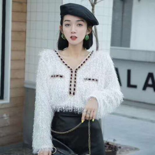 Blouse Women Spring Loose-Fitting Tassel Furry Long-Sleeved Shirt for Women Blusas Ropa De Mujer
