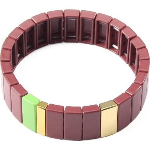 Boho Metal Enamel Tile Bracelet Vsco Jewelry Beaded Stackable Elastic Couple Bracelets Women Men Cuff Bracelet Friendship Gift