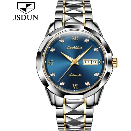 Japan Movement Luxury Men Watches Automatic Black Watch Men JSDUN Steel Waterproof Business Sport Mechanical Wristwatch 8813