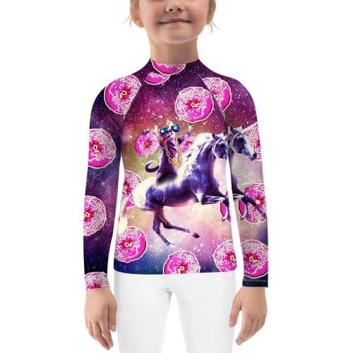 Kids thug space cat donut galaxy Outdoor UPF 50+ Sun Protection Rash Guard for Girl Boy Muay Thai Training Wrestling Cyling