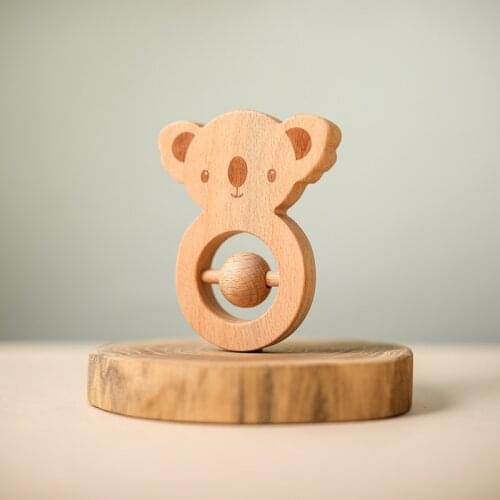 Baby Teether Nursing Cartoon Animal Pacifier Chain Pendant BPA Free Newborn Teething Beech Wooden Ring Stroller Rattle Toy