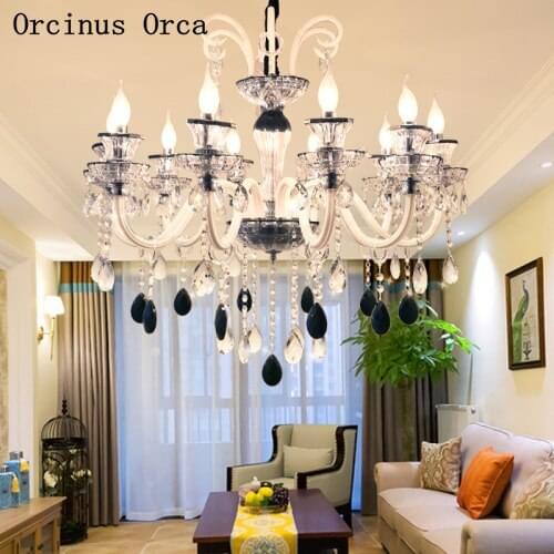 European luxury black and White Crystal Candle Chandelier living room dining room bedroom French LED stained glass chandelier