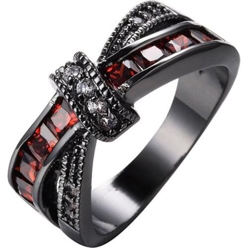 FDLK Ladies Fashion Black & Red Cross Garnet Inlaid Rhinestone Bride Engagement Wedding Jewellery