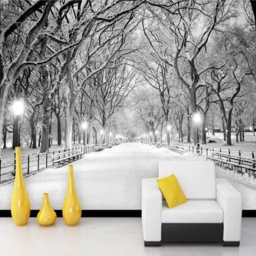 White Snowy Road Trees Winter Scenery Photo Mural For Living Room TV Sofa Backdrop Wall Decor Non-woven Custom Size 3D Wallpaper