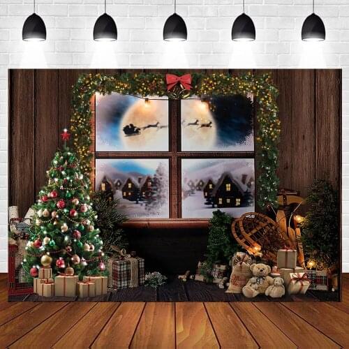 Christmas Photography Backdrops Background Fireplace Winter Snow Tree Window Baby Photocall Portrait Background For Photo Studio