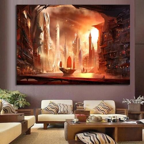 Pirate Ship Painting Black Sailing Ship on Sea Canvas Painting Vintage Posters and Prints Ship Murals for Living Room Home Decor