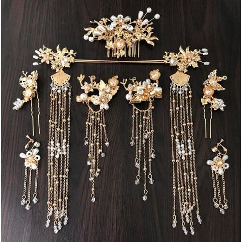 Chinese style bridal coronet tiara hairpins combs sets wedding hair jewelry