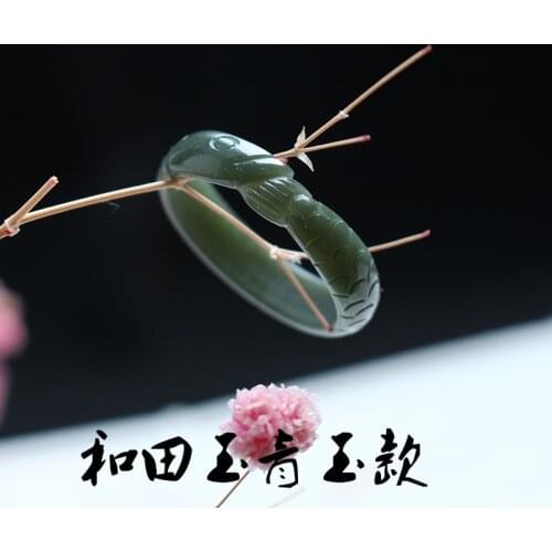 Natural cyan hetian jade ring, handmade fish sculpture simple jade ring, men party wedding jewelry gift rings for woman