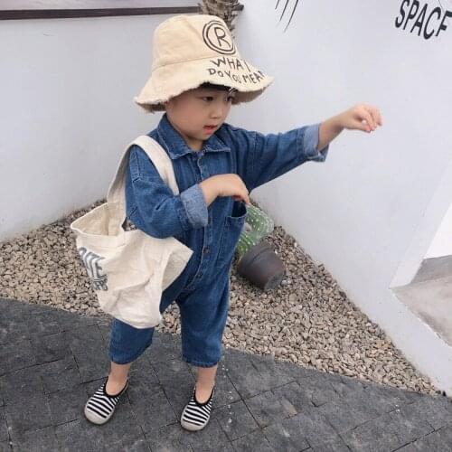 Toddler Kids Jumpsuit Casual Korean Denim Jumpsuits For Girl Baby Boy Rompers Kids Clothing 1 2 3 4 5 Years Children Clothes New