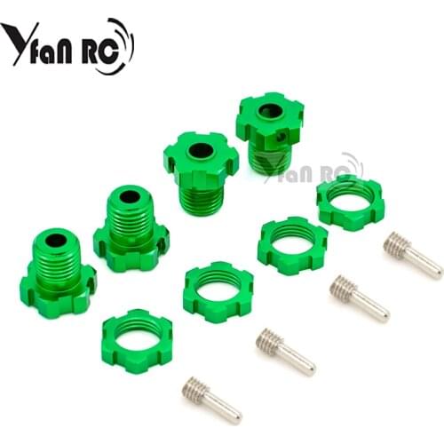4pcs TraxXas Aluminum 17mm Splined Wheel Hub Set Green For E-Maxx E-Revo Revo Summit T-Maxx