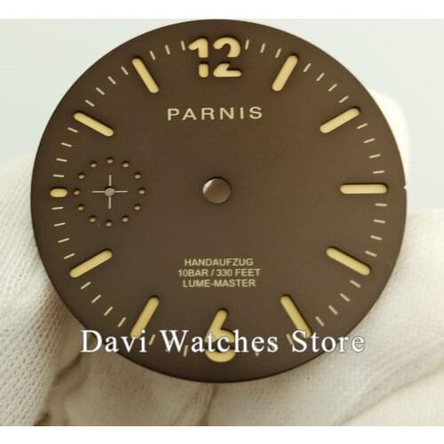 Parnis Hot Selling 35.4mm Luminous Dark Brown Watch Case Fit ETA 6497 Sea gull st36 Movement
