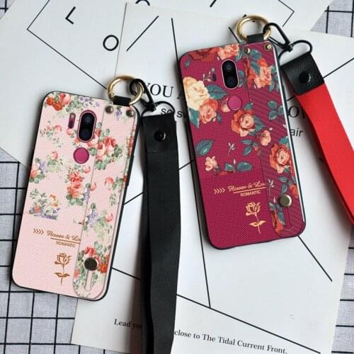 3D Floral Matte Silicone Cases For LG Optimus G5 G6 G7 ThinQ Luxury Neck Lanyard Cover For LG Magna V20 V30 V50