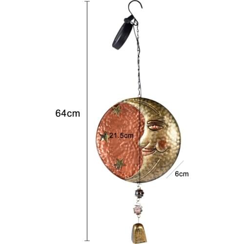 1PCS Sun Moon Wind Chime Metal Luminous Solar LED Light For Home Garden Decoration Balcony Pendant Wind Chimes Wall Hangings