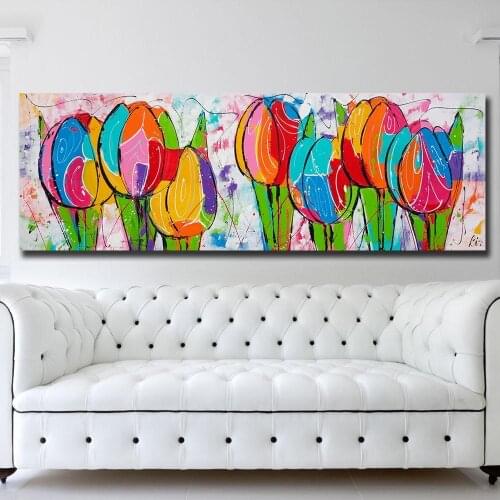 Fashion Wall Art Colorful Tulips Wall Art Oil Paintings Abstract Picture Dropshipping Canvas Print For Living Room Modern