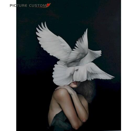 Painting By Numbers DIY 40x50 60x75cm Beautiful Woman With Wing Feather Figure Canvas Wedding Decoration Art picture Gift