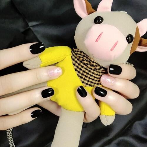 24pcs press on nails with designs Short round head black powder gold foil jump color wearable full cover fake nail tips