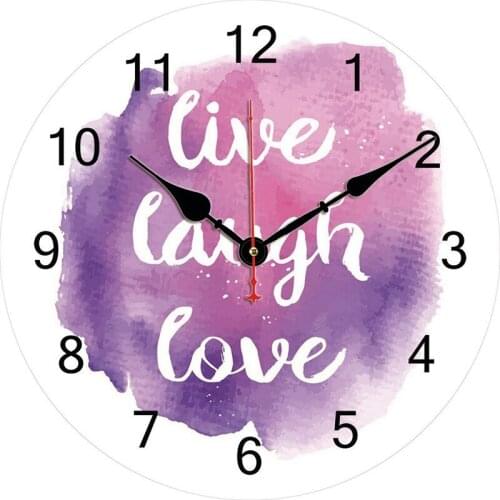 Clocks Wall Home Decor Vintage Abstract Inspire Live Laugh Love Round Wooden Wall Clock