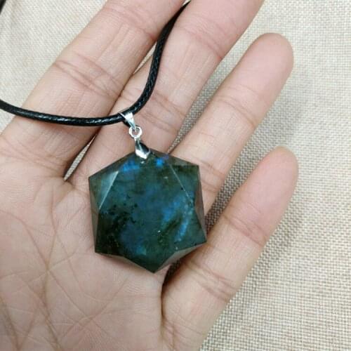 Natural feldspar hexagonal star pendant moonstone necklace