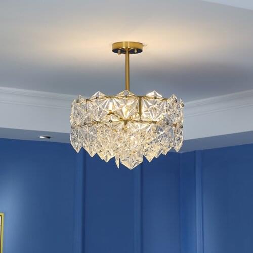 2021 New Post-modern Luxury Crystal Chandelier Copper Living Room LED Pendant Light Simple Dining Bedroom Creative American Lamp