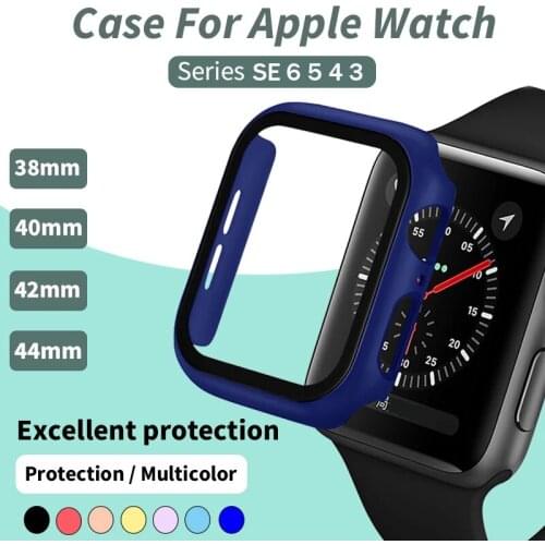 New Cover Case for Apple Watch SE 6 5 4 3 2 PC Bumper Frame with Glass Protector Film for IWatch 40MM/44MM/38MM/42MM Accessories