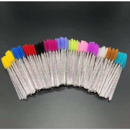 New Disposable 50 Pcs/Pack Solid Crystal Eyelash Makeup Brush Diamond Handle Mascara Wands Eyelash Extension Tool