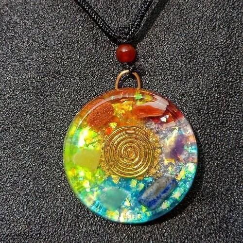 Resin & Orgone Energy Colorful Seven Chakras Stone Necklace Round Charms Pendulum Meditation Pendant Wholesale