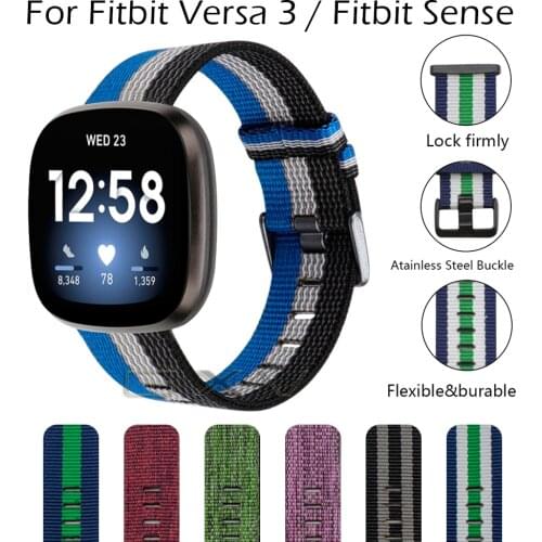 Nylon Woven Strap for Fitbit Versa 3 Watchband Canvas Woven Band Bracelet Replacement Wristband for Fitbit Sense Accessories