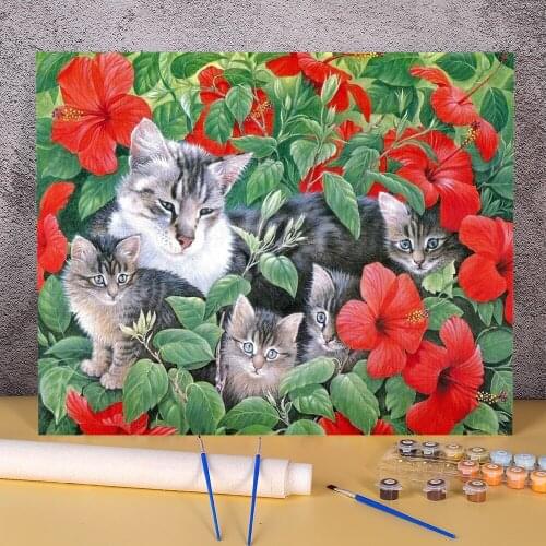 Animal Cat Coloring By Numbers Painting Complete Kit Oil Paints 40*50 Canvas Painting Handmade Crafts Adults Wall Drawing